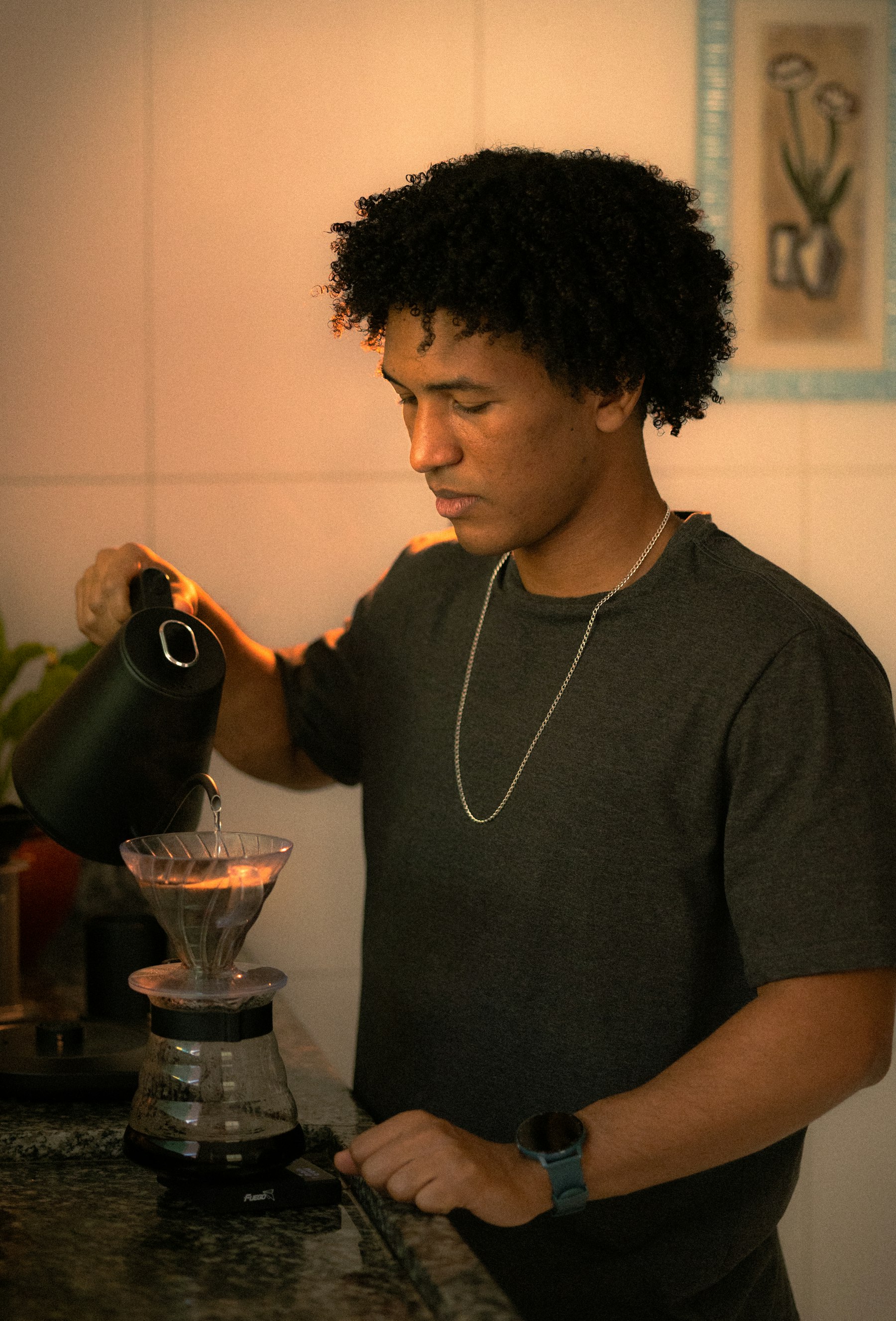 Pour-over brewing of 100% Indonesian single origin Arabica coffee